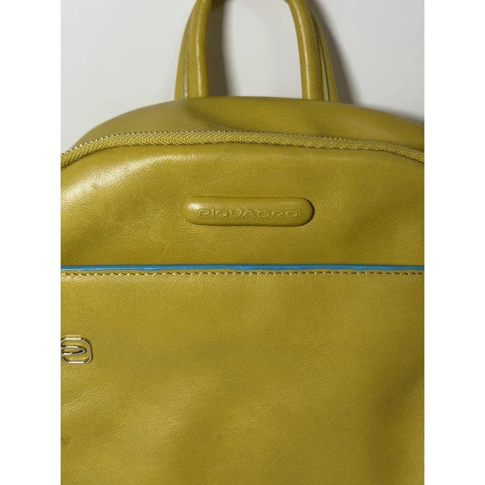 Piquadro Italian Made Small Leather Backpack -Yellow